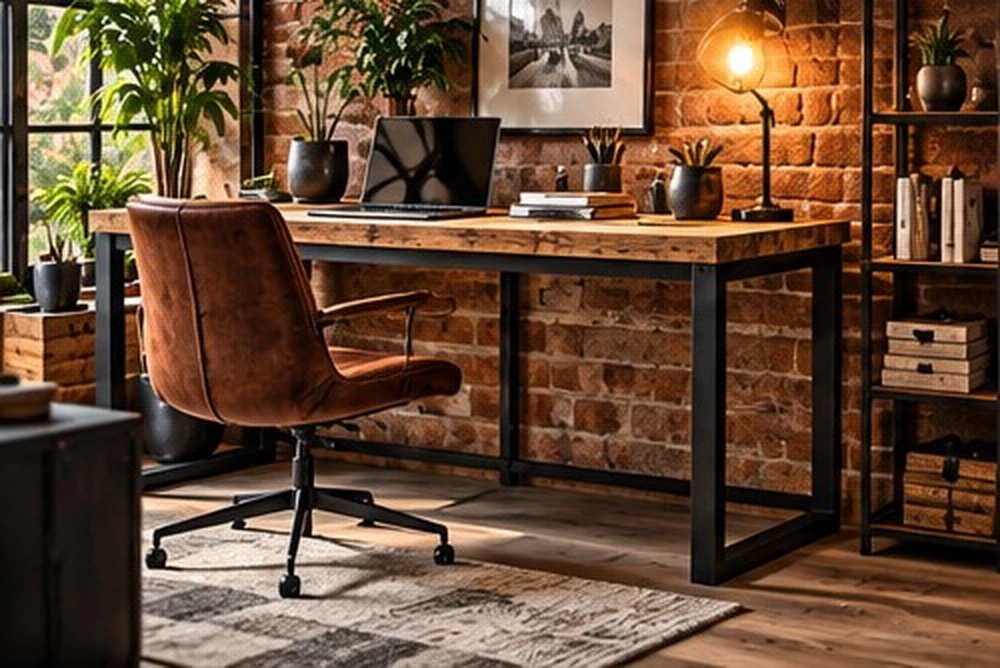 Kompakter Industrial-Schreibtisch mit Holzplatte