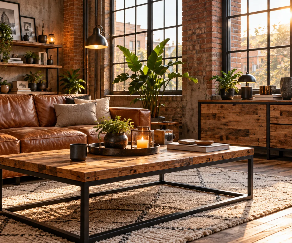 Offenes Industrial-Regal aus Holz und schwarzem Stahl